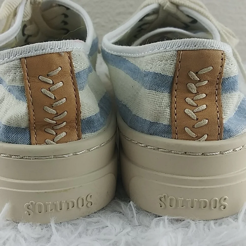 Soludos Blue Striped Fabric Upper Almond Toe Lace Up Low Top Platform Sneaker - Picture 6 of 15